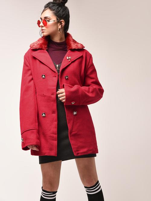 fur collar double breasted coat - 15900958 - Very Small Image - 1