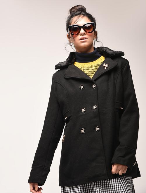fur collar double breasted coat - 15900960 - Very Small Image - 1