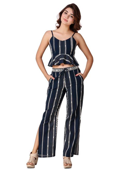 lace-up crop top & side slit trouser set - 15901582 - Very Small Image - 1