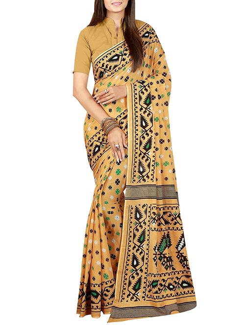floral motif yellow handloom saree - 15901642 - Very Small Image - 1