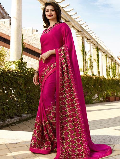 floral pink printed saree with blouse - 15901812 - Very Small Image - 1