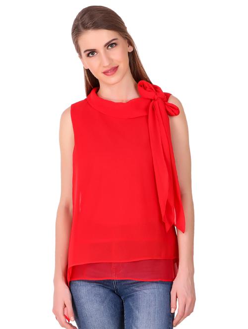 tie neck detail layered top - 15901933 - Very Small Image - 1