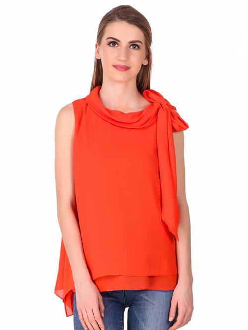 tie neck layered asymmetric top - 15901935 - Very Small Image - 1
