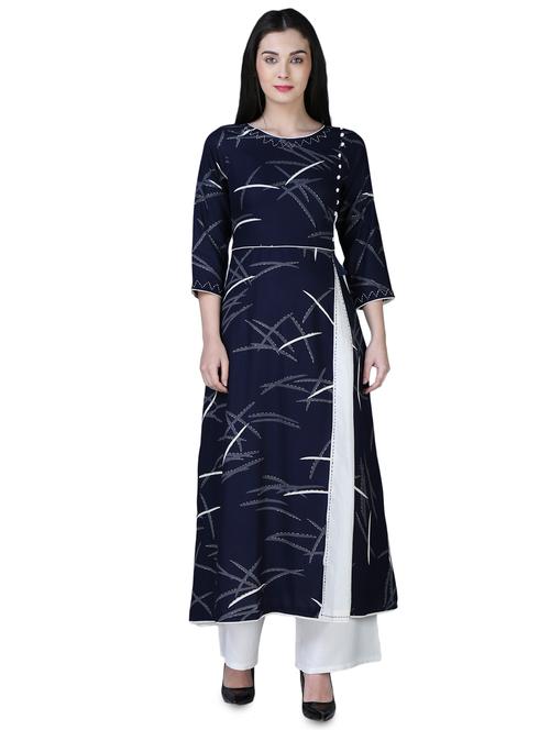 navy kaantha a-line kurta - 15902166 - Very Small Image - 1