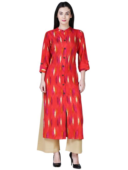 fuchsia ikat straight kurta - 15902169 - Very Small Image - 1