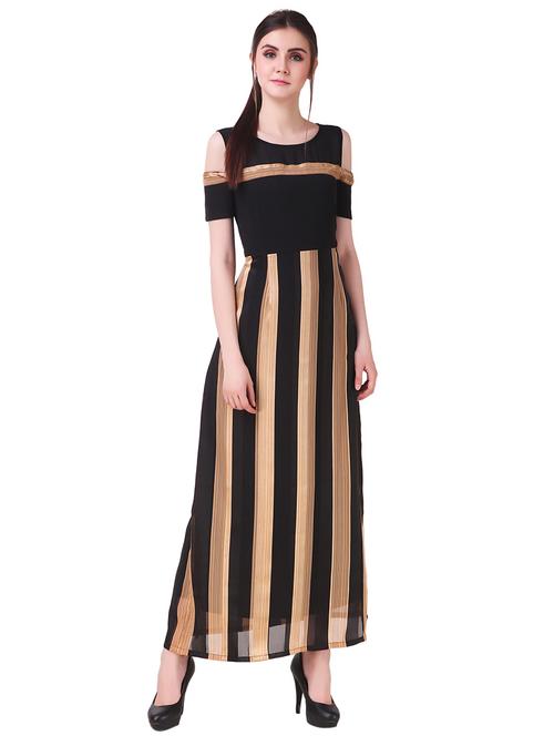 cold shoulder striped maxi dress - 15902311 - Very Small Image - 1