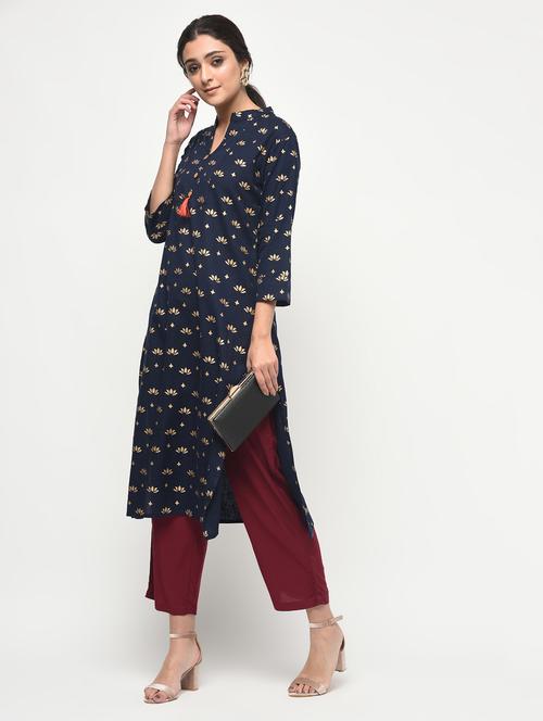 foil printed straight kurta - 15902612 - Very Small Image - 1