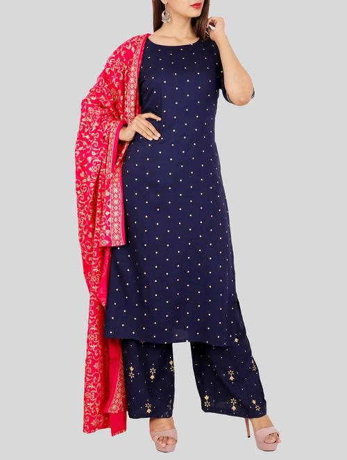 foil printed kurta palazzo with dupatta set - 15902639 - Very Small Image - 1