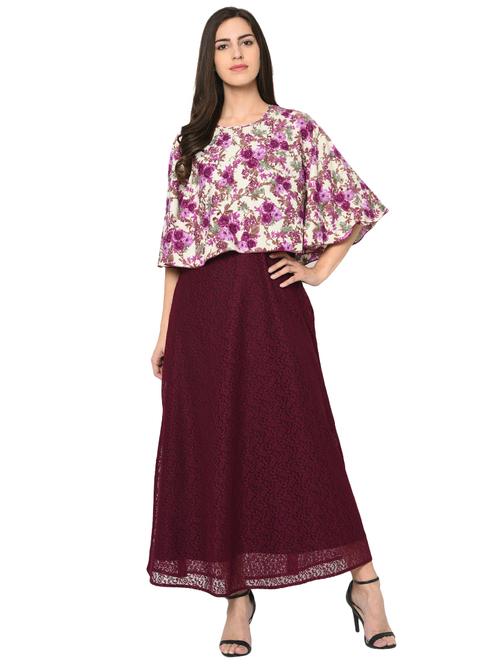 floral overlay laced maxi dress - 15902774 - Very Small Image - 1