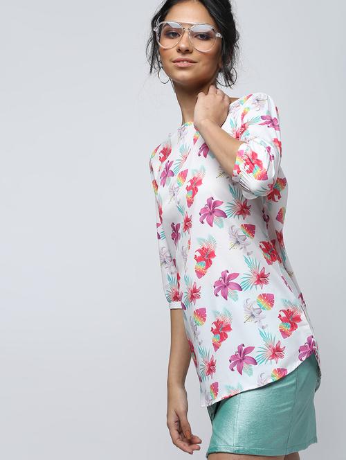 curved hem floral top - 15902816 - Very Small Image - 1