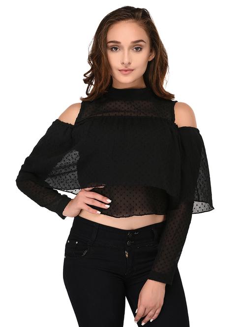 mock neck cold shoulder layered top - 15903225 - Very Small Image - 1