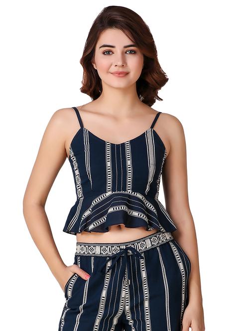 lace up back striped peplum top - 15903245 - Very Small Image - 1