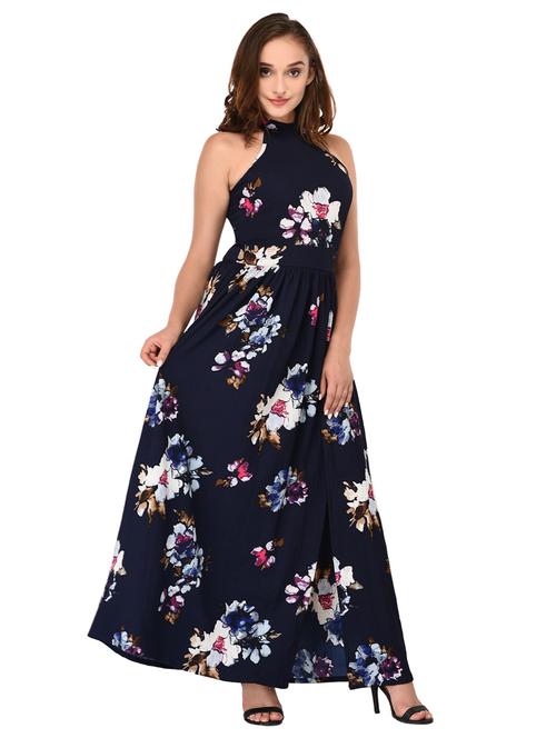 navy choker neck floral dress - 15903307 - Very Small Image - 1