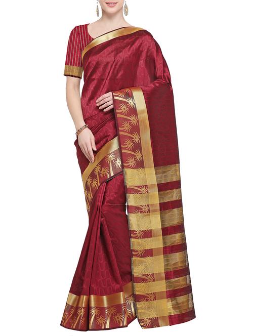 zari border maroon banarasi saree with blouse - 15903376 - Very Small Image - 1