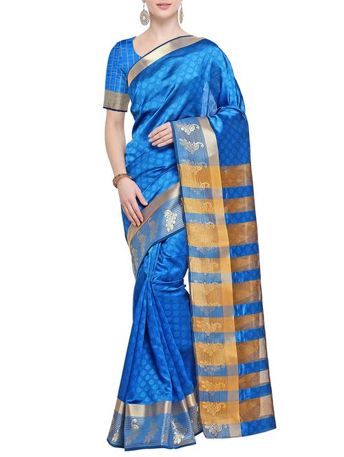 zari border turquoise banarasi saree with blouse - 15903378 - Very Small Image - 1