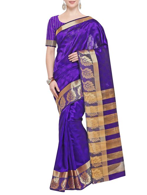 zari border purple banarasi saree with blouse - 15903379 - Very Small Image - 1