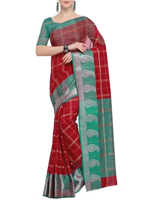 checkered zari motif banarasi saree with blouse - 15903383 - Very Small Image - 1