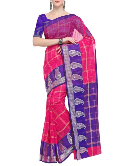 checkered zari motif banarasi saree with blouse - 15903384 - Very Small Image - 1