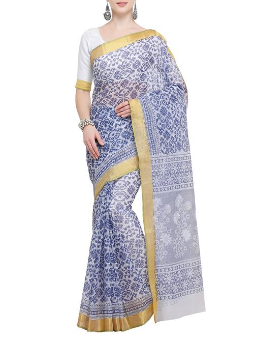 zari border floral gadwal saree with blouse - 15903386 - Very Small Image - 1