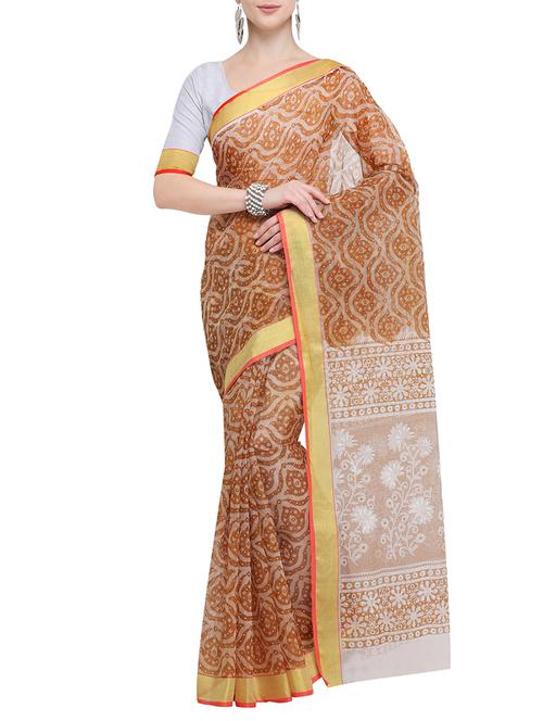zari border brown gadwal saree with blouse - 15903390 - Very Small Image - 1