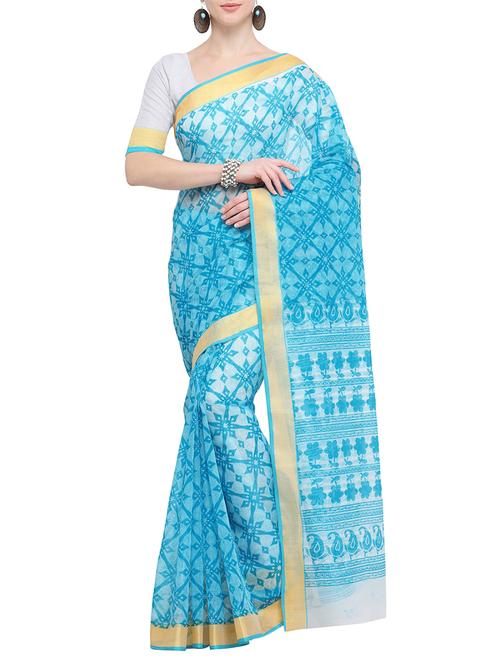 zari border turquoise gadwal saree with blouse - 15903391 - Very Small Image - 1