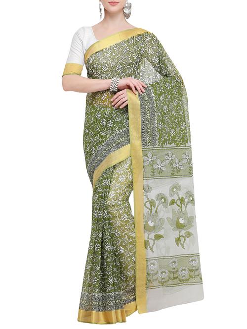 zari border mehandi gadwal saree with blouse - 15903392 - Very Small Image - 1