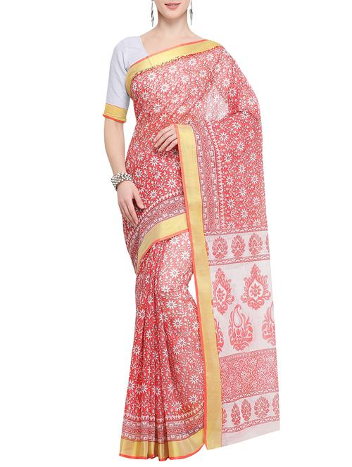 zari border floral gadwal saree with blouse - 15903393 - Very Small Image - 1