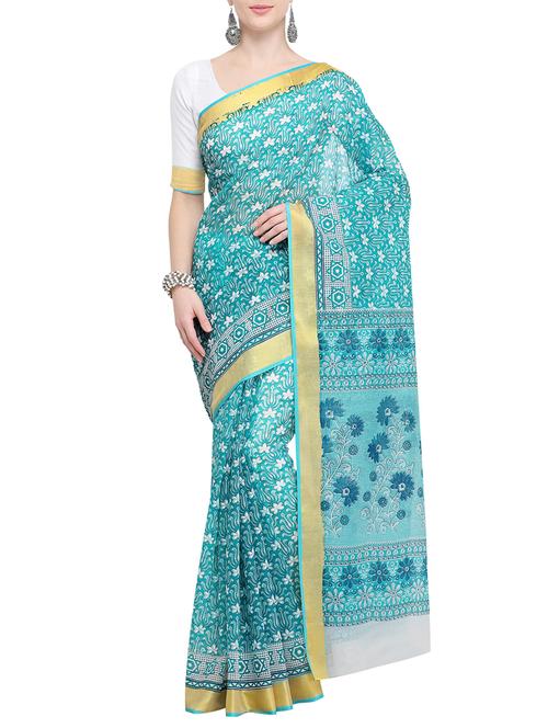 zari border turquoise gadwal saree with blouse - 15903394 - Very Small Image - 1