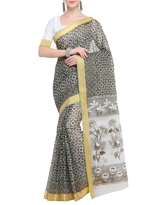 zari border floral gadwal saree with blouse - 15903398 - Very Small Image - 1