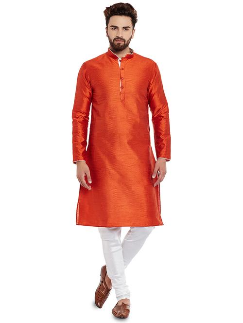 orange polyester kurta pyjama set - 15903892 - Very Small Image - 1