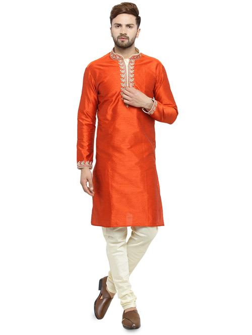 orange dupion kurta pyjama set - 15904299 - Very Small Image - 1