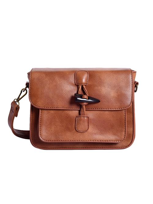 tan leatherette (pu) sling bag - 15905300 - Very Small Image - 1