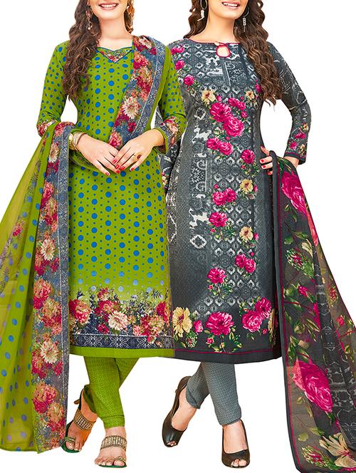 printed unstitched combo suit - 15906013 - Very Small Image - 1