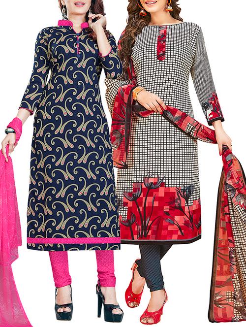 printed unstitched combo suit - 15906145 - Very Small Image - 1