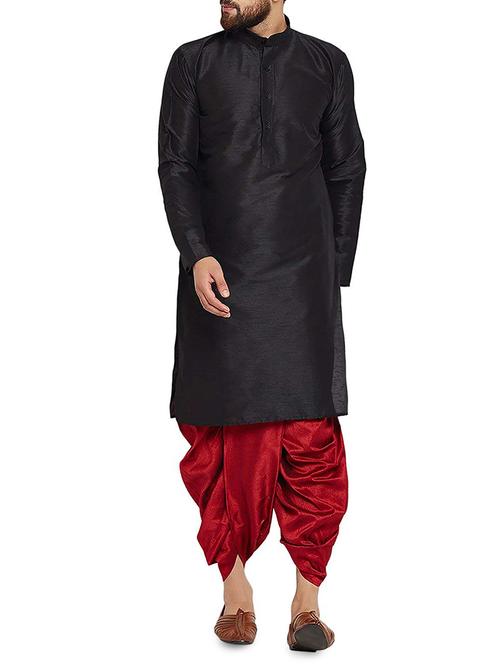 black dupion dhoti kurta set - 15906567 - Very Small Image - 1