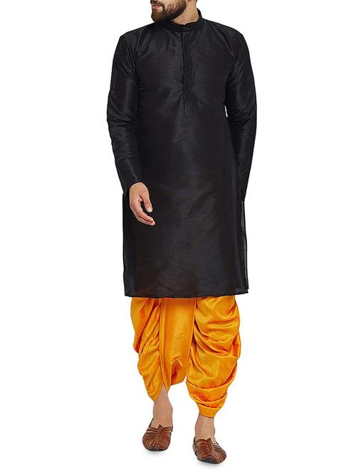 black dupion dhoti kurta set - 15906573 - Very Small Image - 1