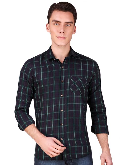navy blue checkered casual shirt - 15906639 - Very Small Image - 1