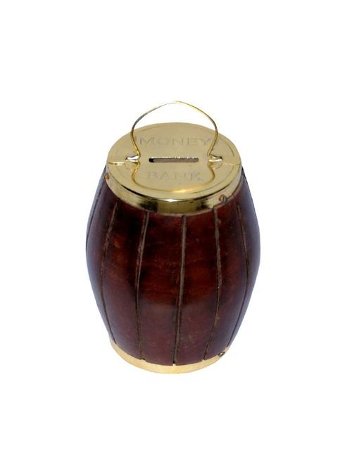 desi karigar brown wooden money bank - 15906644 - Very Small Image - 1