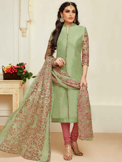 embroidered unstitched churidaar suit - 15907004 - Very Small Image - 1