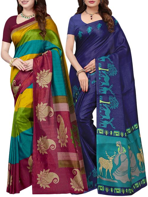 multicolor printed saree combo (set of 2) - 15907634 - Very Small Image - 1
