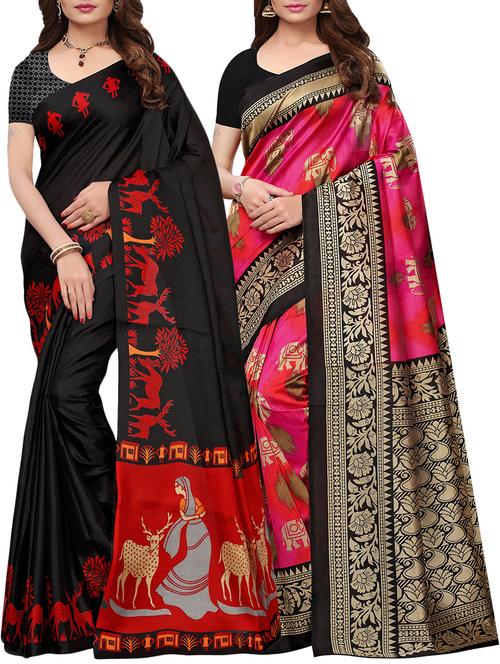 multicolor printed saree combo (set of 2) - 15907647 - Very Small Image - 1