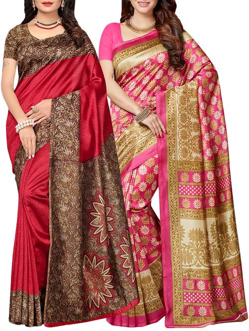 multicolor printed saree combo (set of 2) - 15907651 - Very Small Image - 1