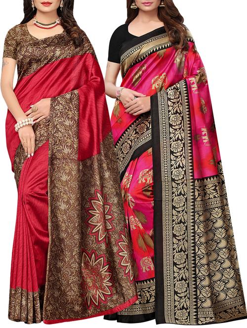 multicolor printed saree combo (set of 2) - 15907658 - Very Small Image - 1