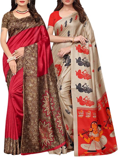 multicolor printed saree combo (set of 2) - 15907660 - Very Small Image - 1