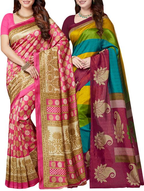 multicolor printed saree combo (set of 2) - 15907664 - Very Small Image - 1