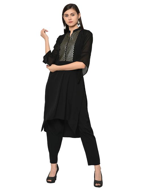 high low foil print kurta - 15907785 - Very Small Image - 1