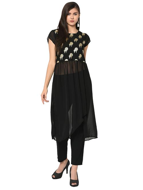 high low foil print kurta - 15907787 - Very Small Image - 1