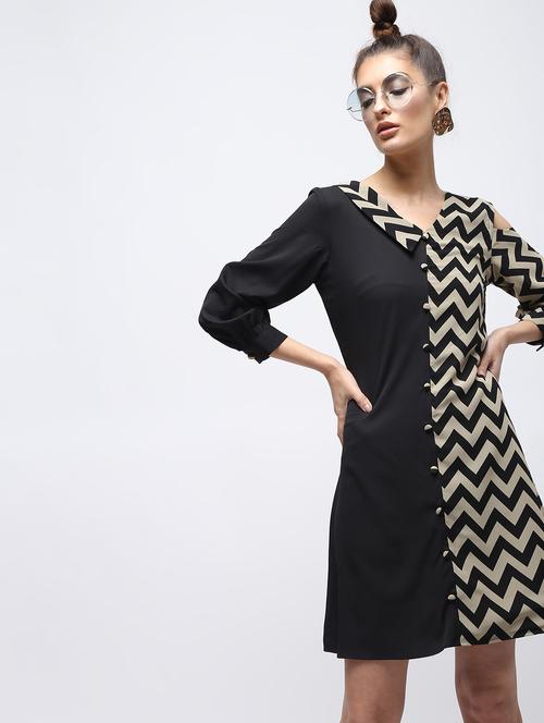 color block chevron button detail dress - 15908213 - Very Small Image - 1