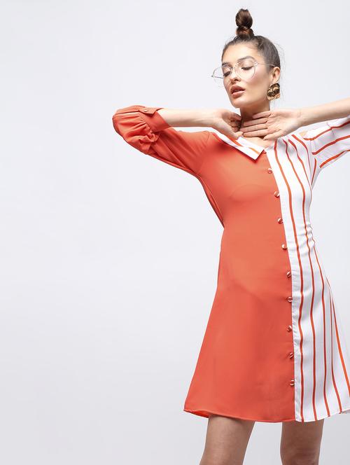 color block striped button detail dress - 15908214 - Very Small Image - 1