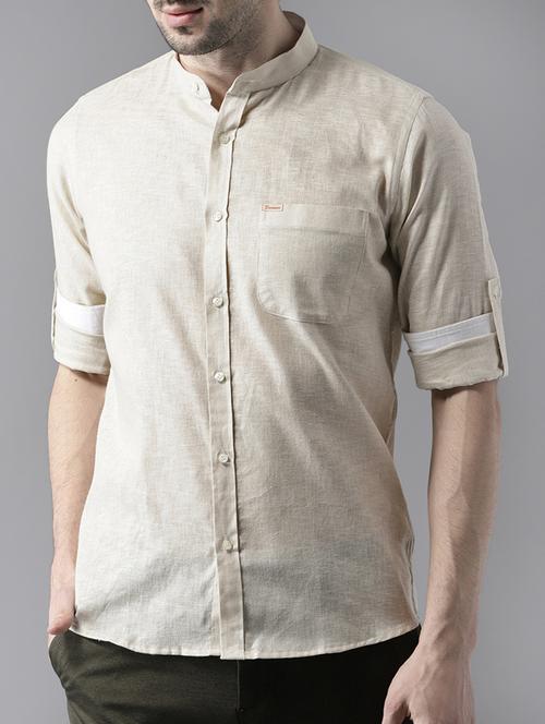 beige solid casual shirt - 15908373 - Very Small Image - 1